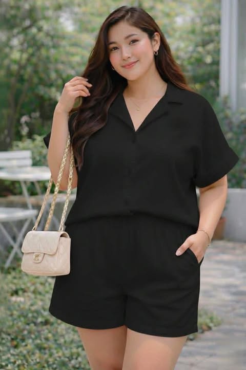 Plus Size Erin RL Collar Top and Shorts Coords - Plain