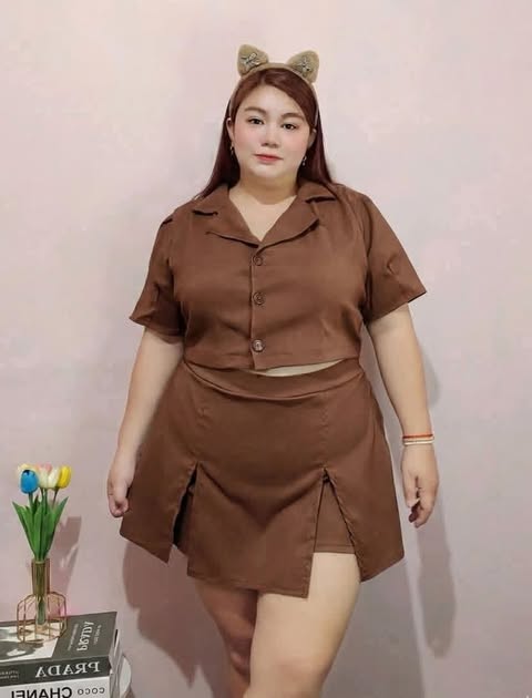 Plus Size Clarett Button Top And skort Coords Plain