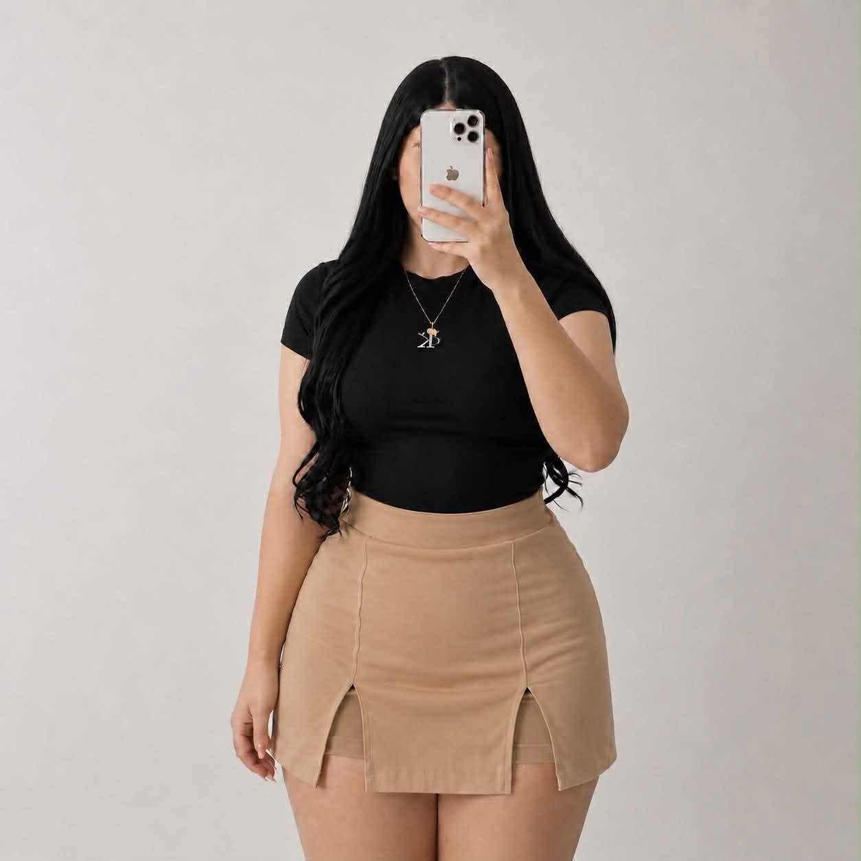 Plus Size Demi Two Slit Woven Skort