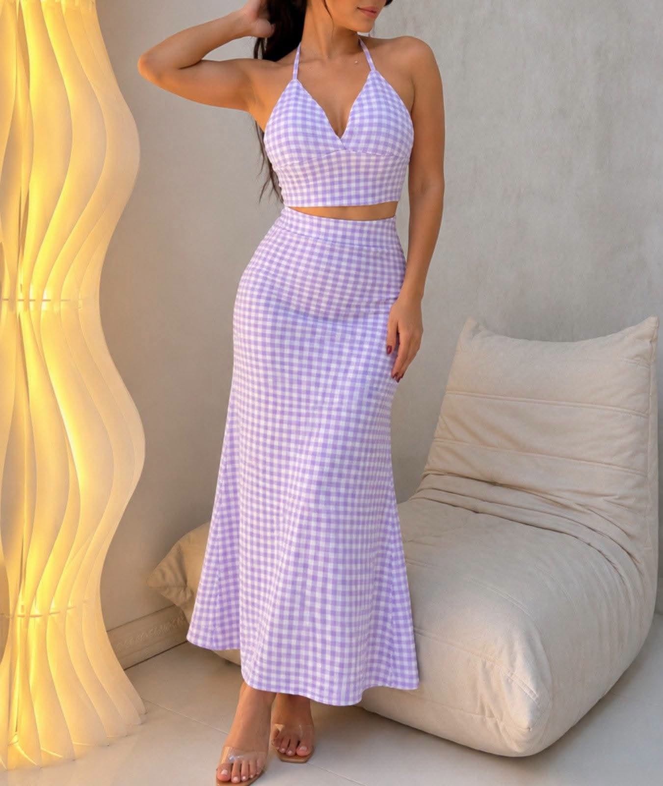 Solea Padded Top and Skirt Swimwear Gingham