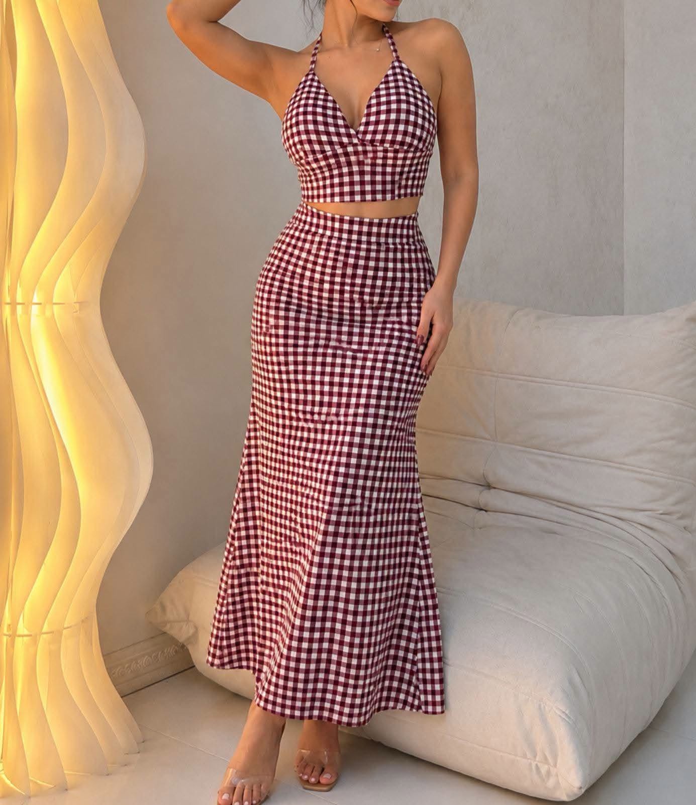 Solea Padded Top and Skirt Swimwear Gingham