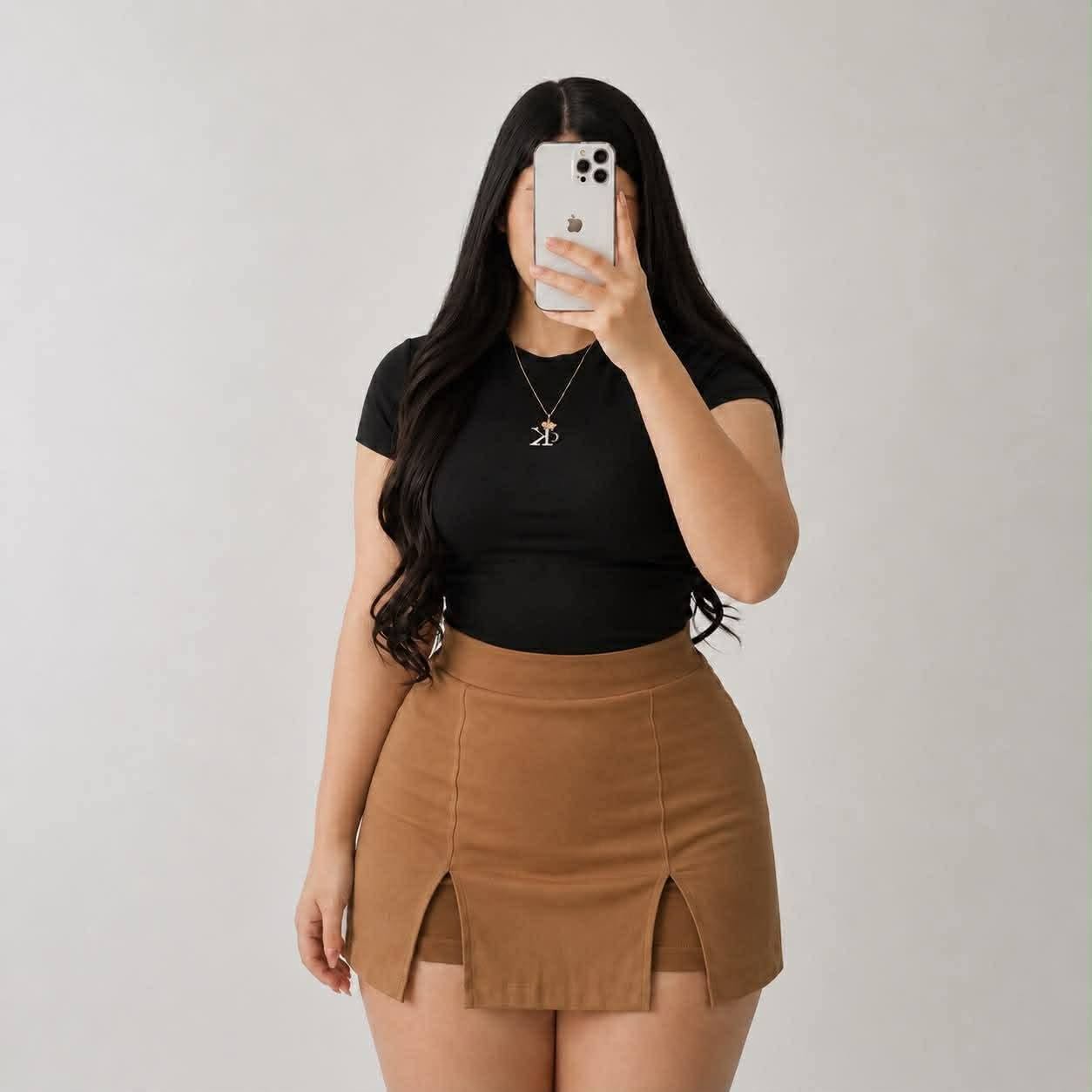 Plus Size Demi Two Slit Woven Skort