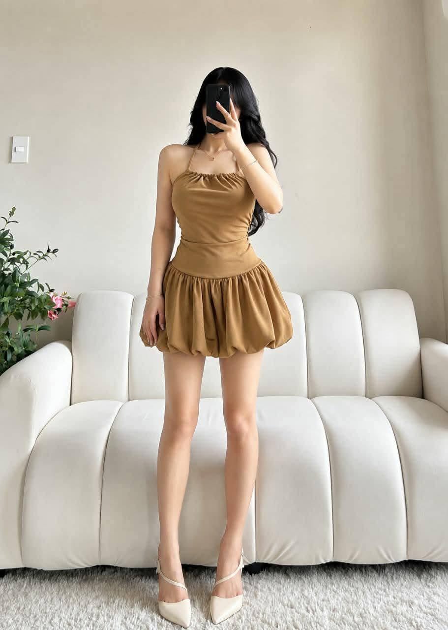 Alora Halter Backless Balloon Mini Dress