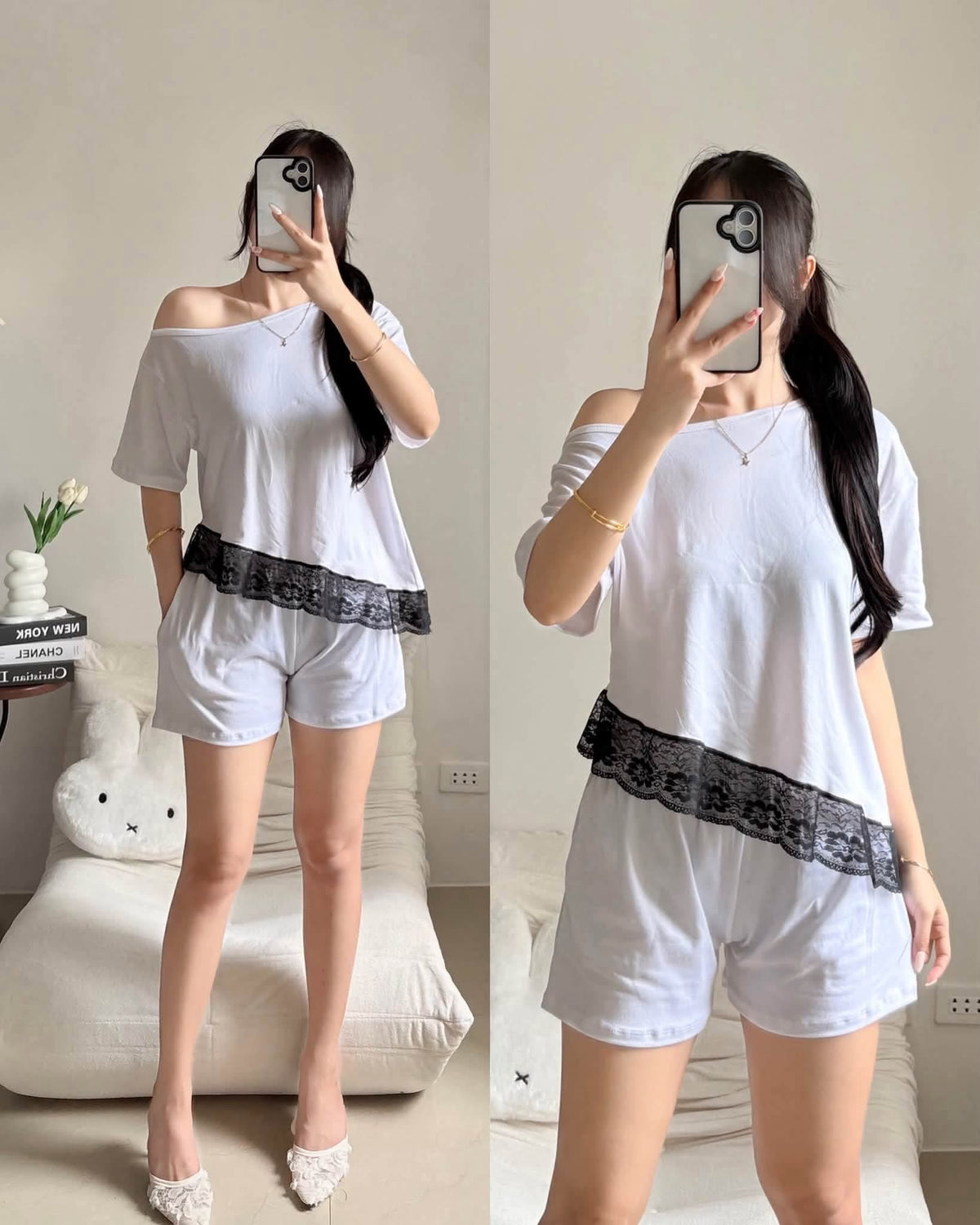 Eleri Offshoulder Lace Top and Shorts Coord
