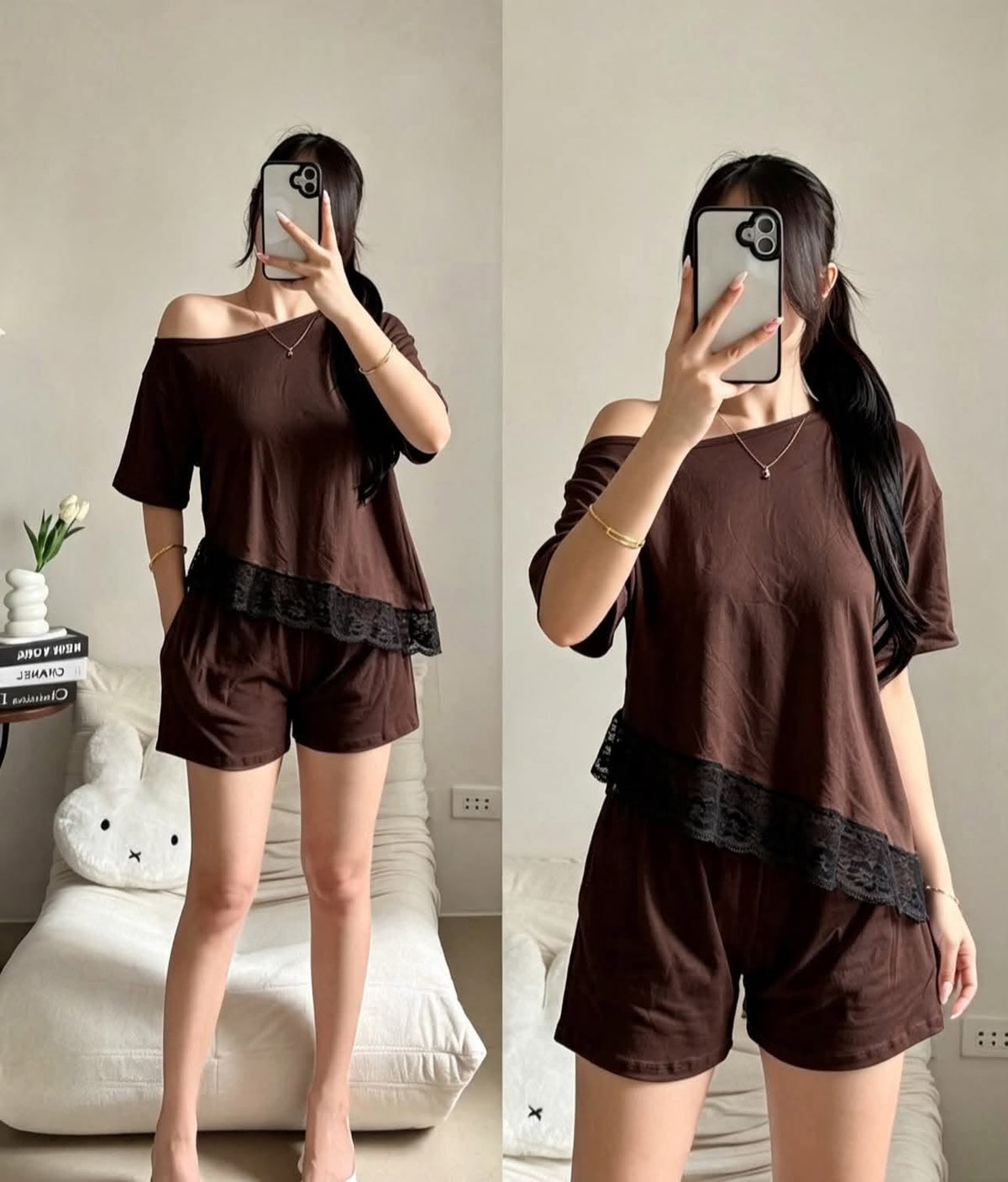 Eleri Offshoulder Lace Top and Shorts Coord