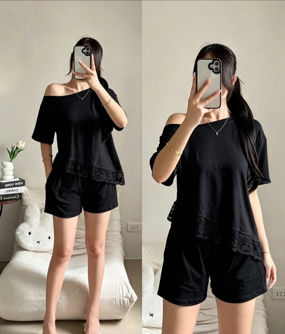 Eleri Offshoulder Lace Top and Shorts Coord