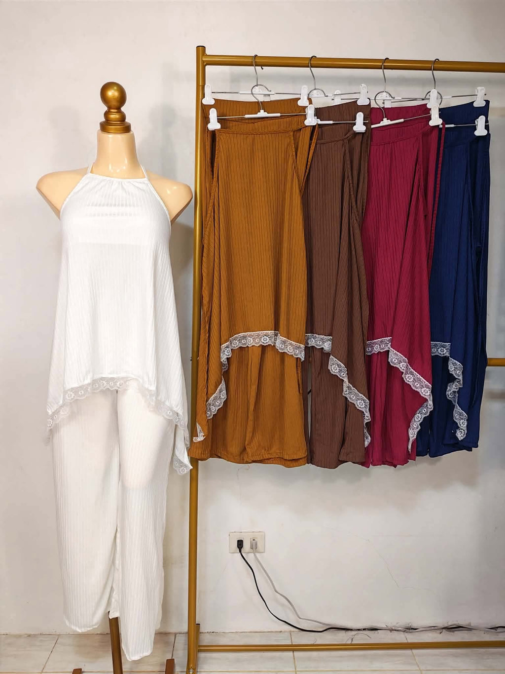 Allicia Halter Backless Lace Top and Pants Coords