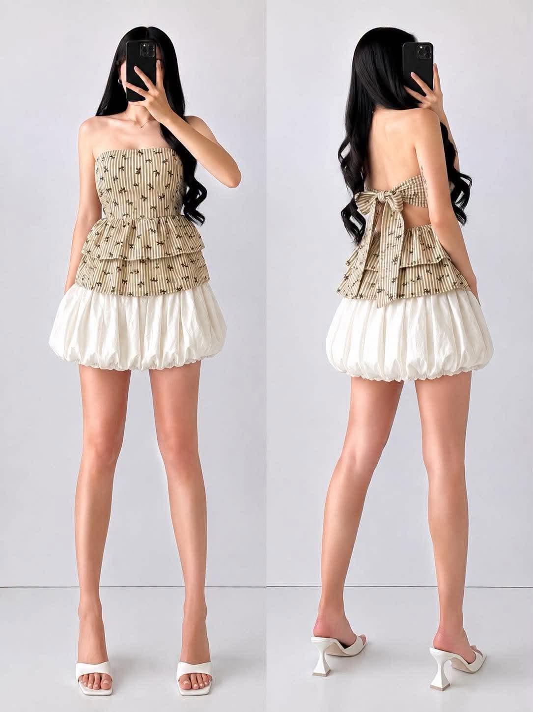 Gelai Tube  Ribbon Back Peplum Top