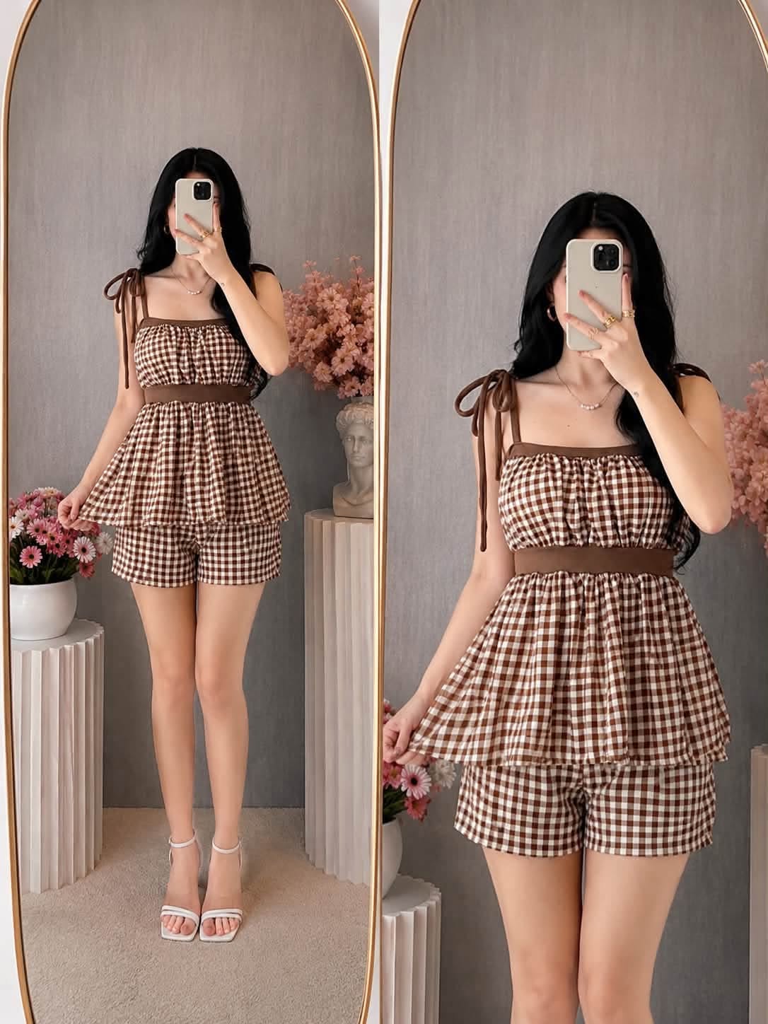 Melissa Self Tie Peplum Top and Shorts Coords