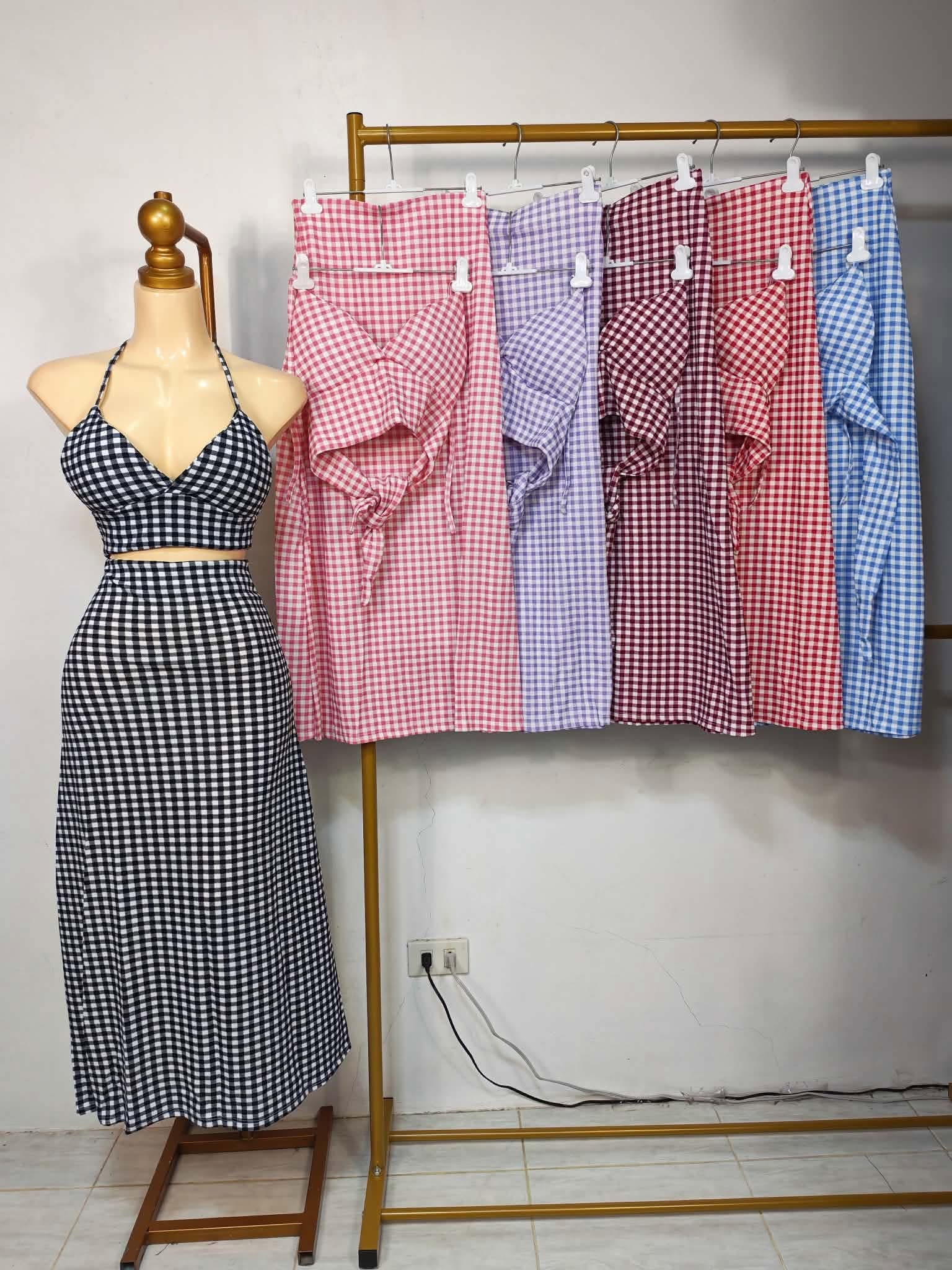 Solea Padded Top and Skirt Swimwear Gingham