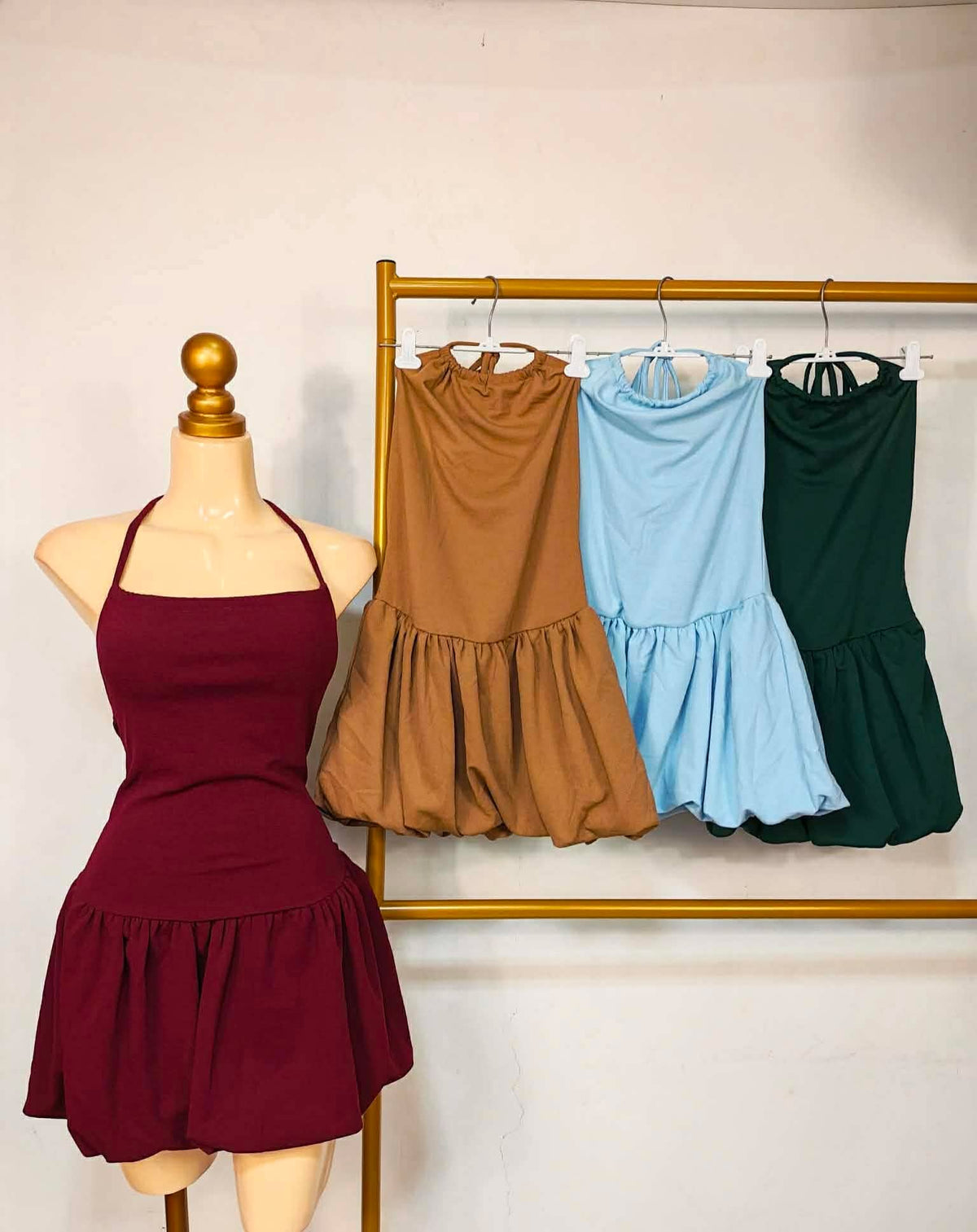 Alora Halter Backless Balloon Mini Dress