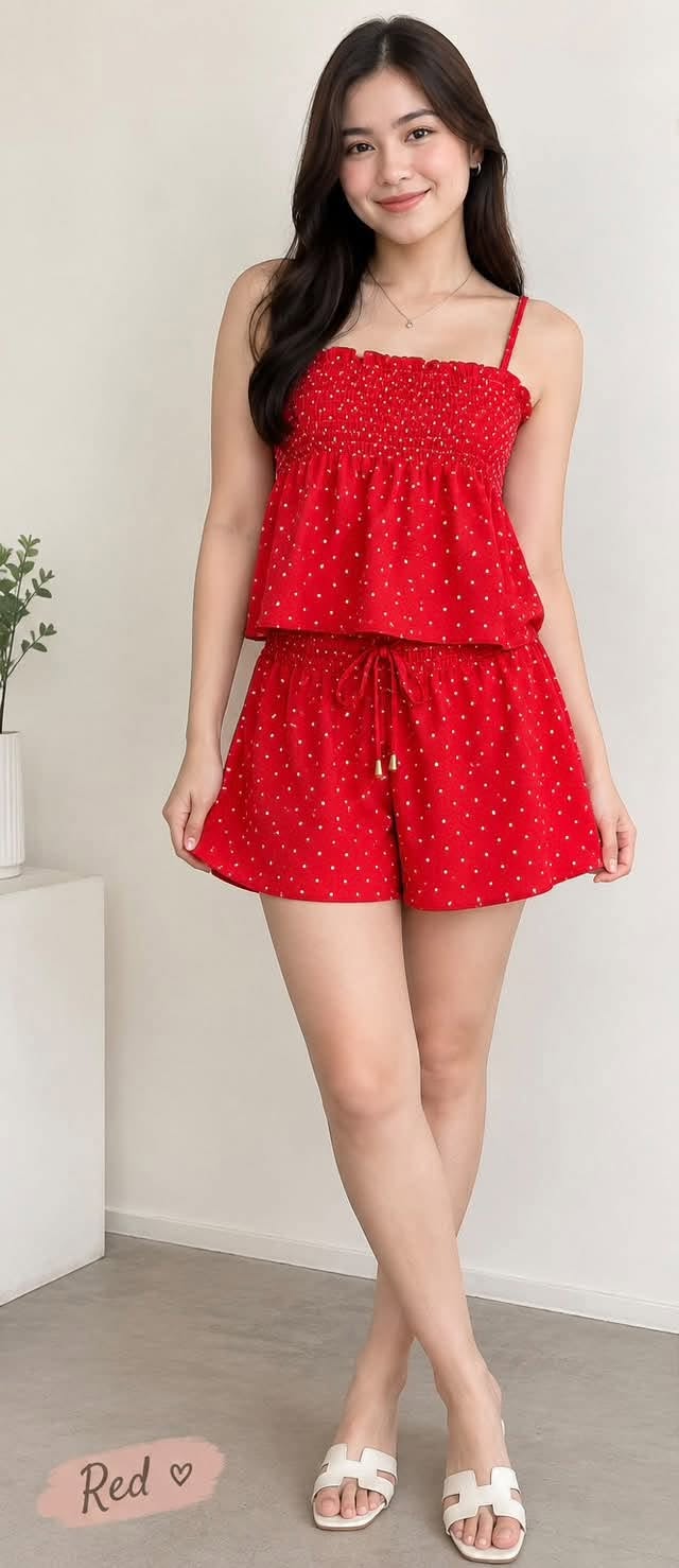 Faye Peplum Spag Top and Shorts Coords