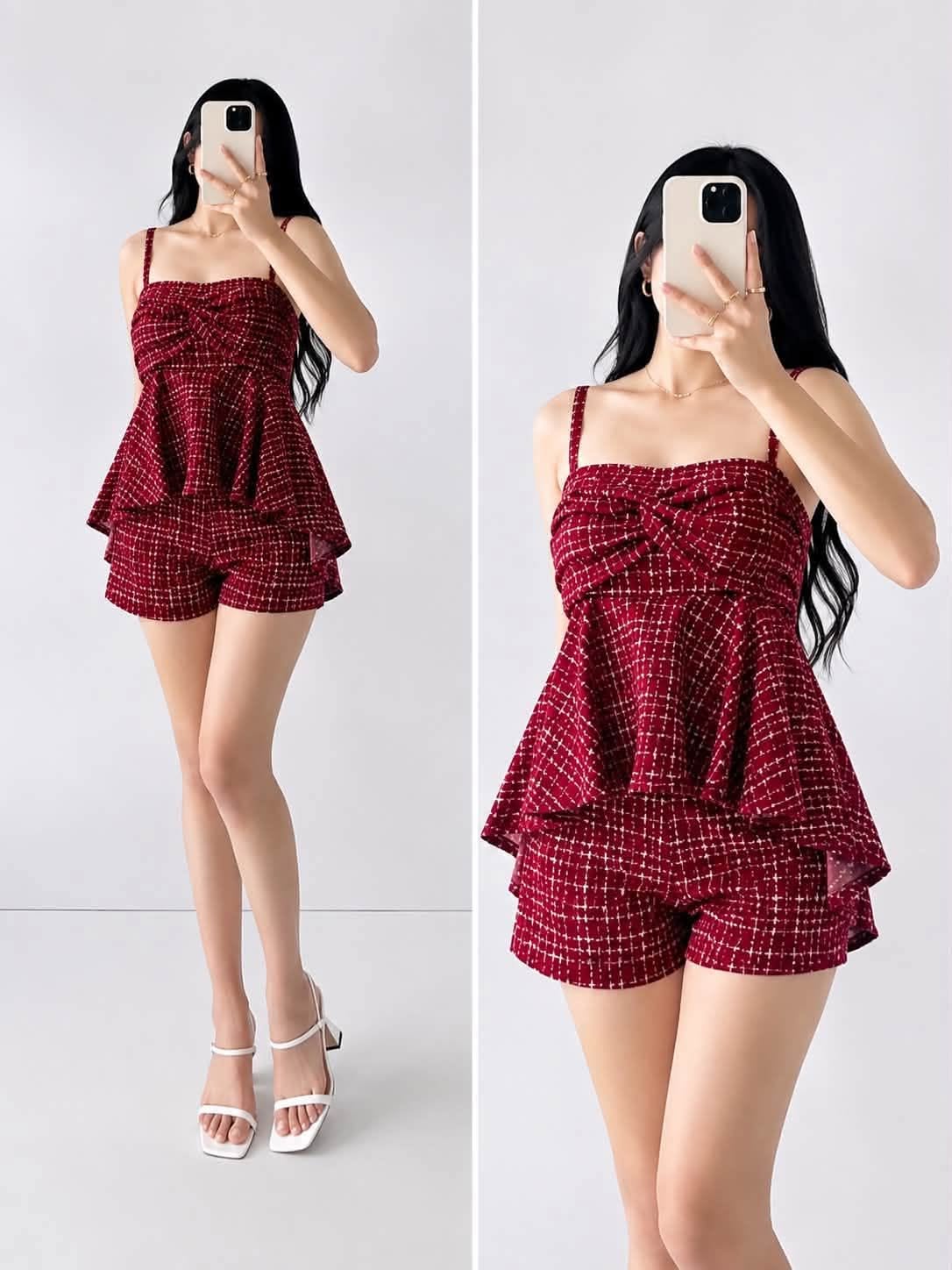 Kiesha Spag Peplum Top and Shorts Coords
