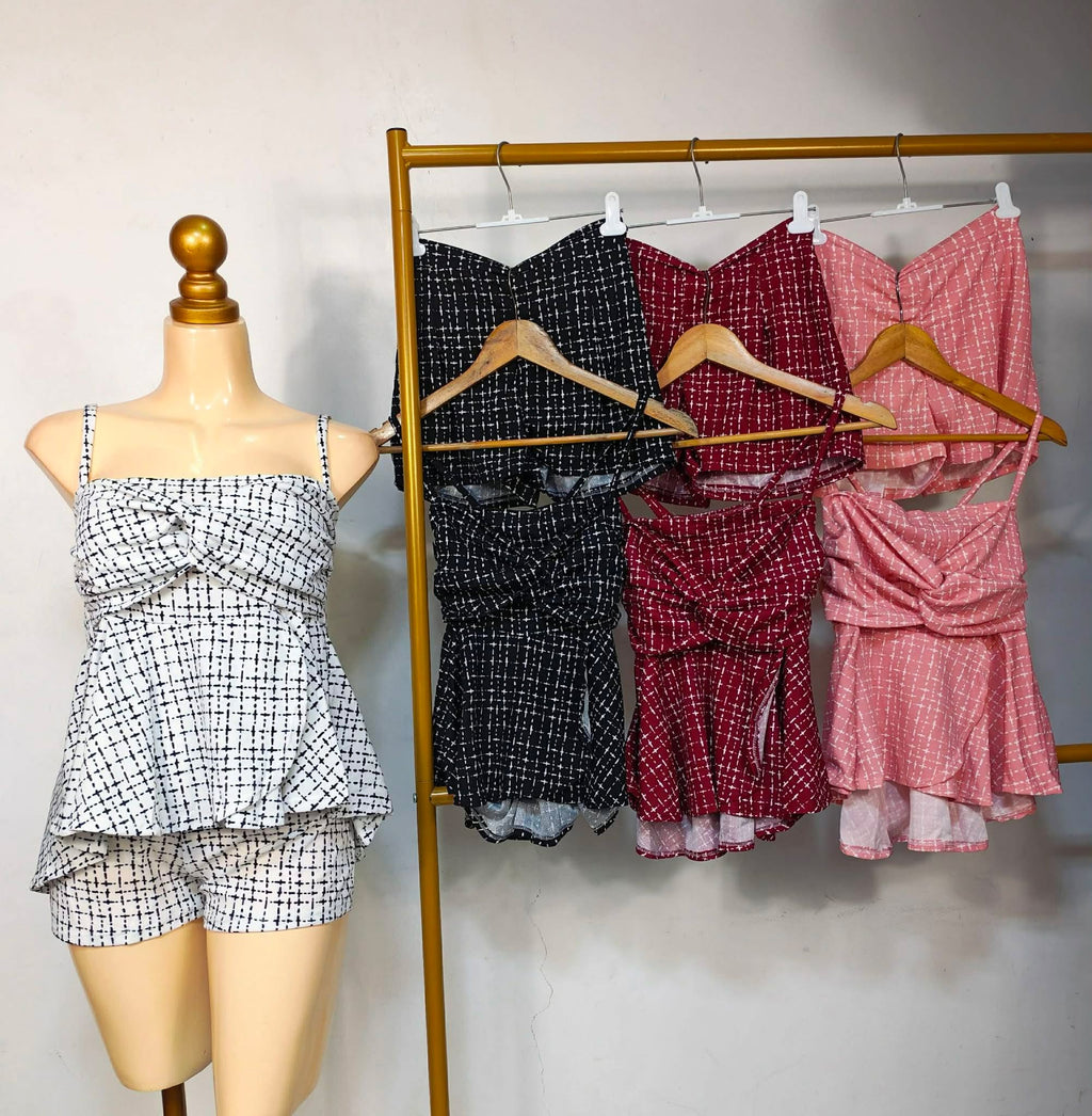 Kiesha Spag Peplum Top and Shorts Coords