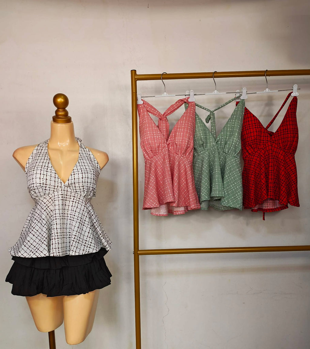 Hannah Padded Halter Peplum Top