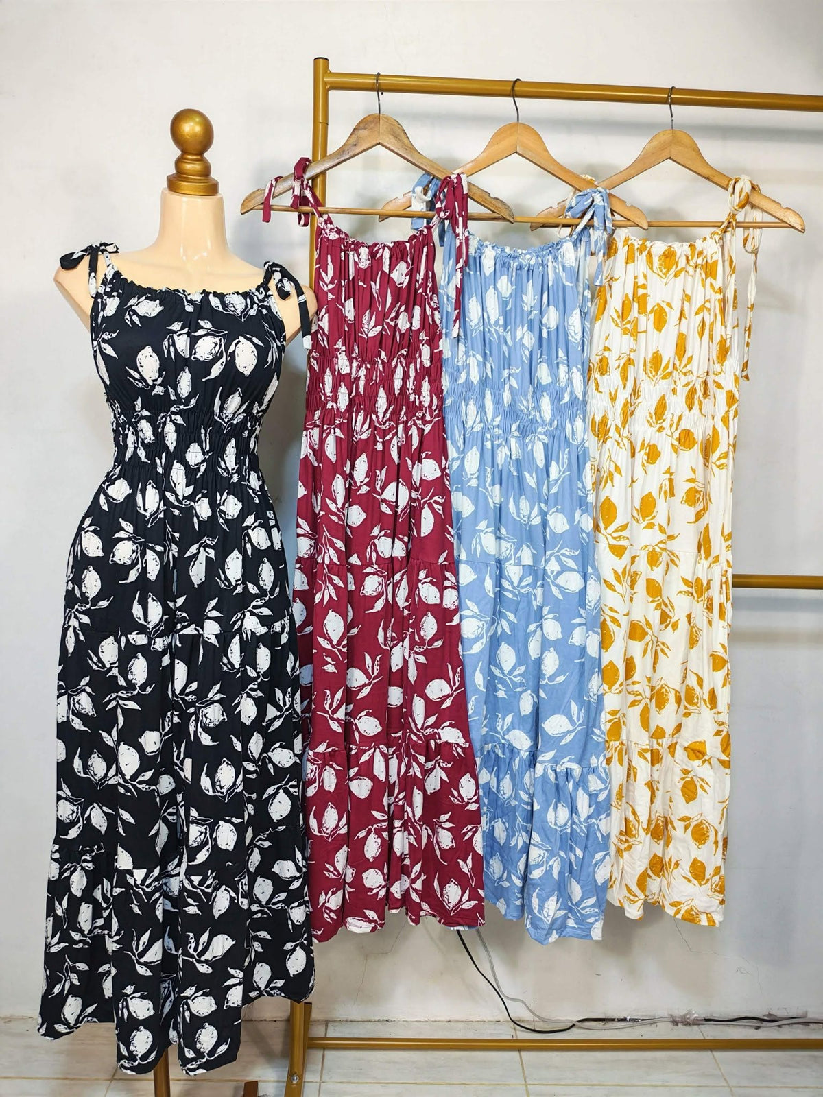 Deserie Self Tie Smocked Maxi Dress