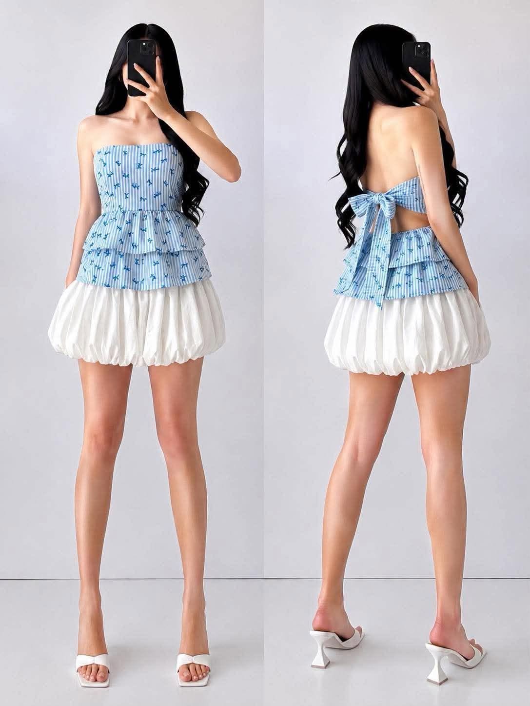 Gelai Tube  Ribbon Back Peplum Top
