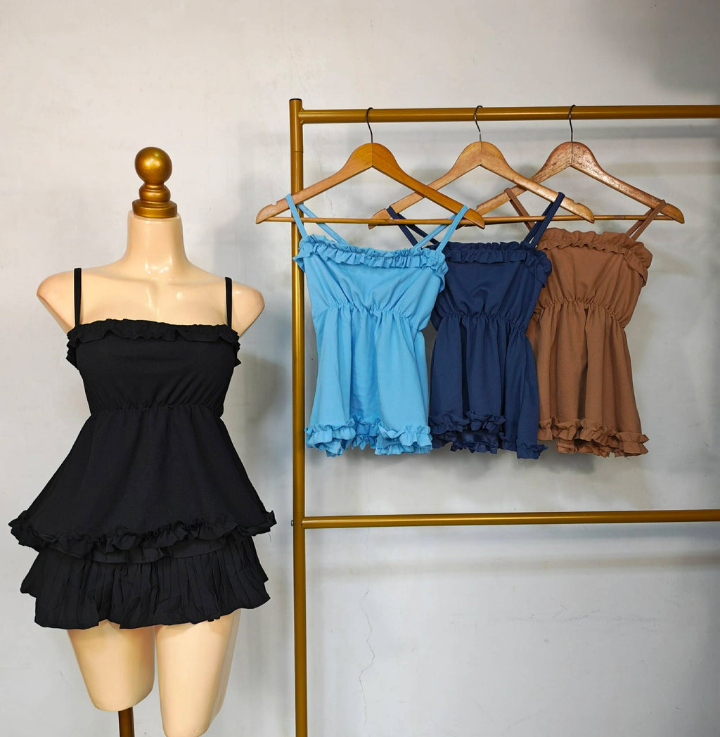 Celeste Ruffles Peplum Spag Top