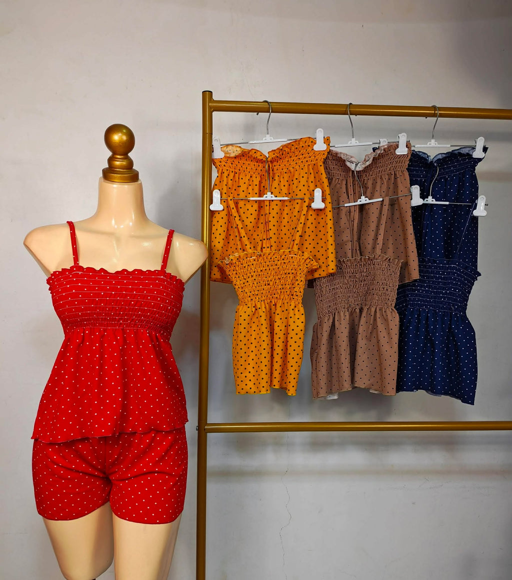 Faye Peplum Spag Top and Shorts Coords
