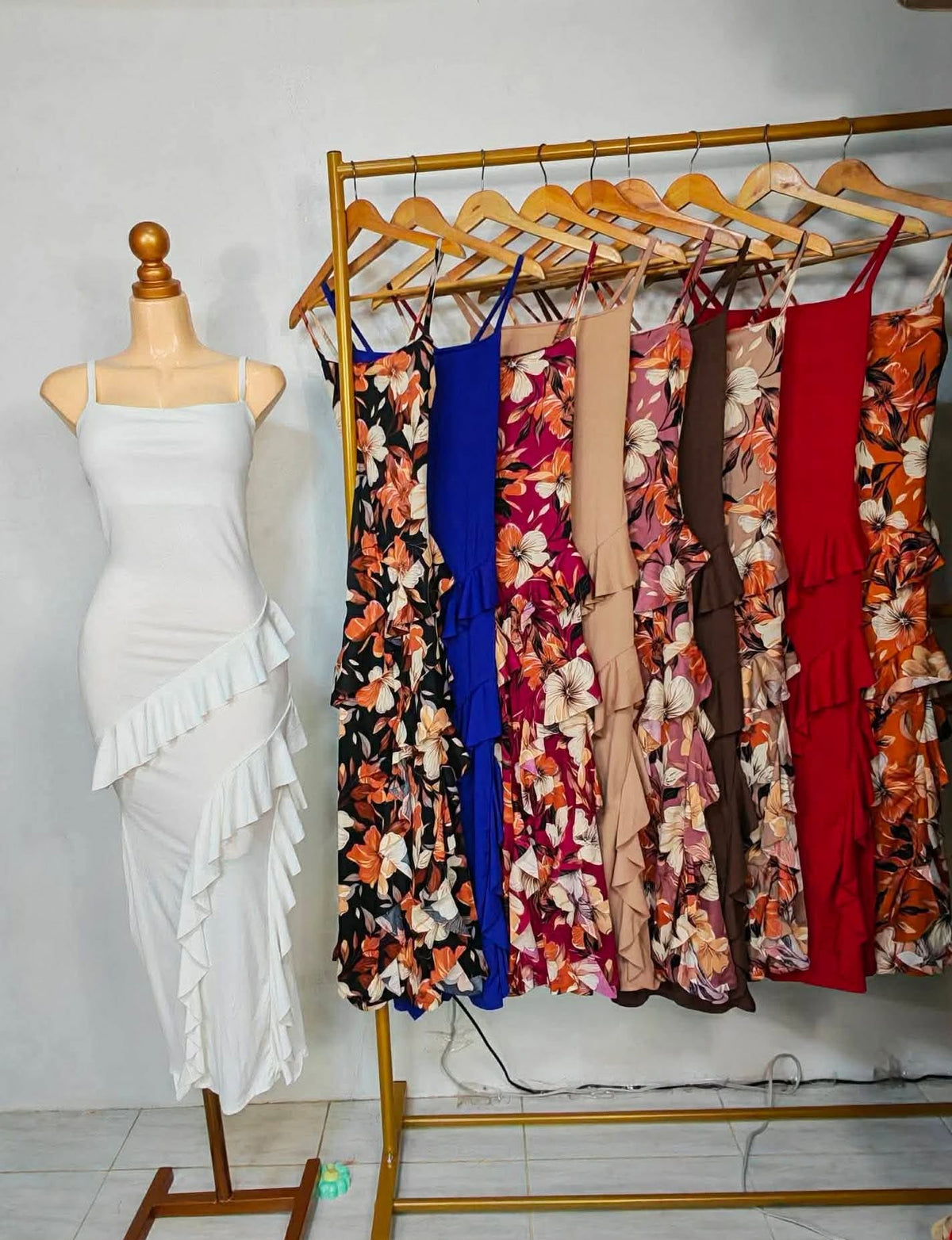Angeli Ruffles Bodycon Maxi Dress Plain